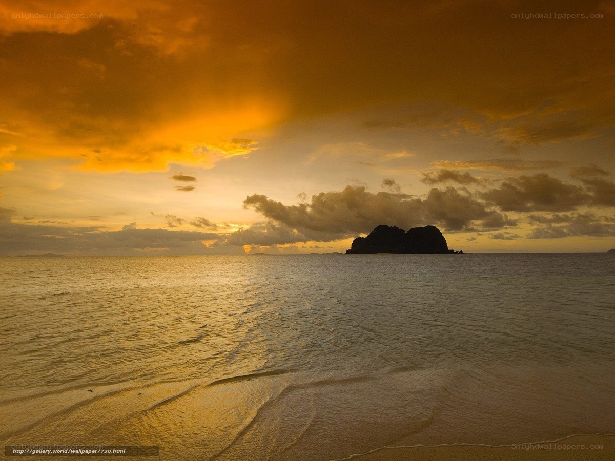 Sunset over tropical island