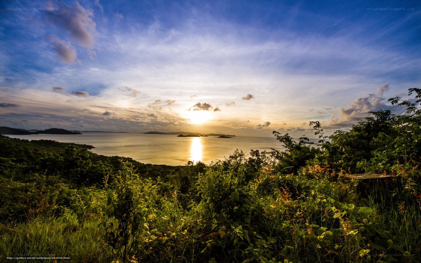 Sunset over tropical islands