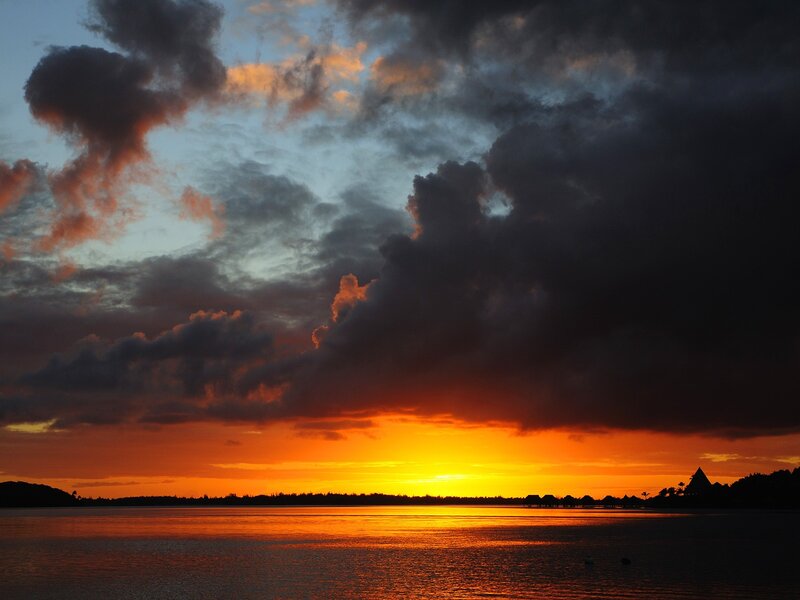 sunset over tropical lagoon