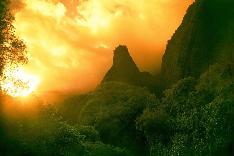 Sunset over tropical mountains