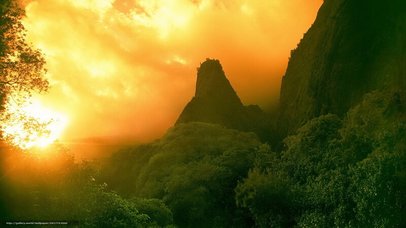 Sunset over tropical mountains