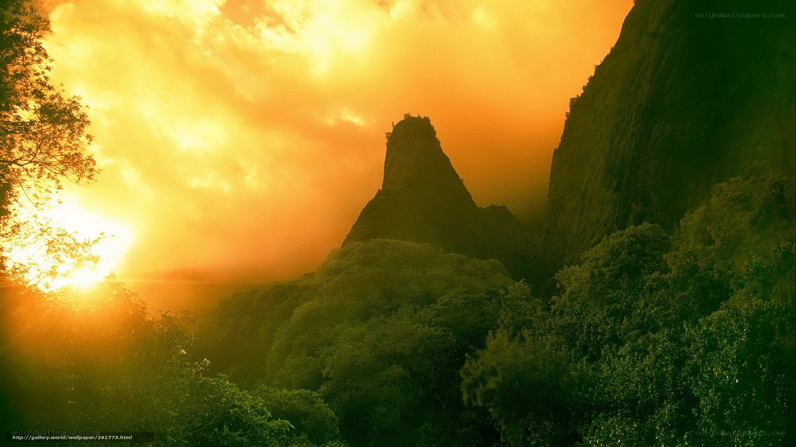 Sunset over tropical mountains