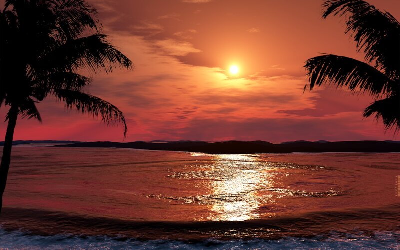 sunset over tropical ocean