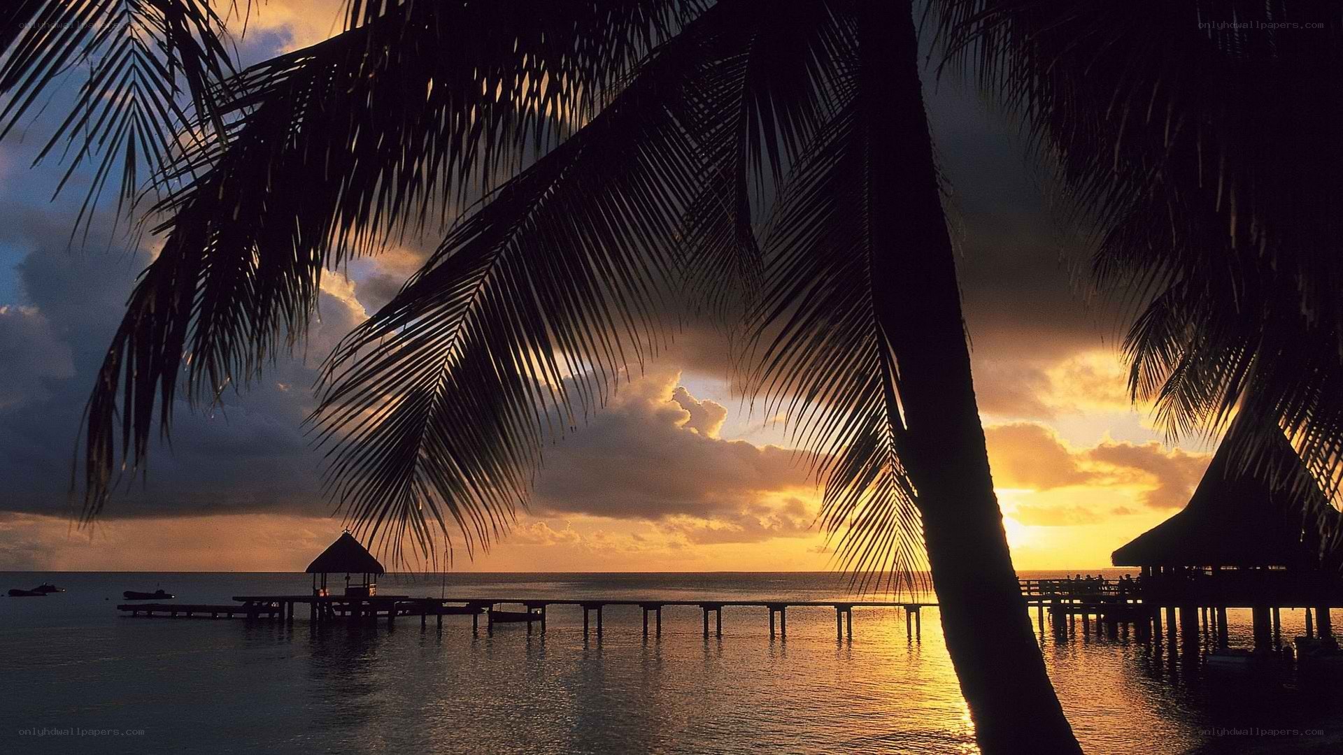 sunset over tropical pier