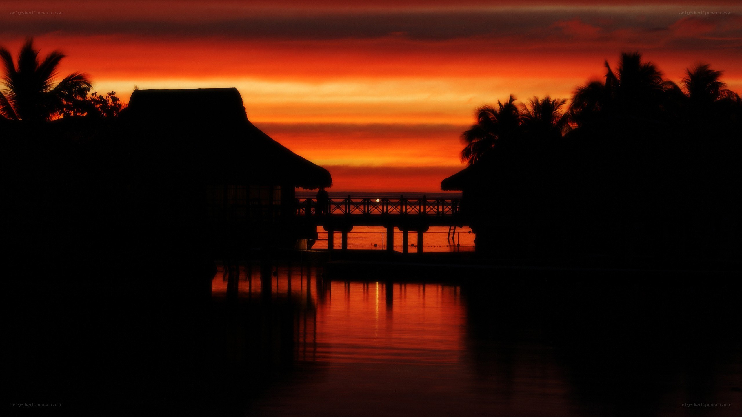 sunset over tropical resort