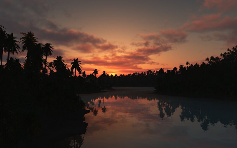 sunset over tropical river