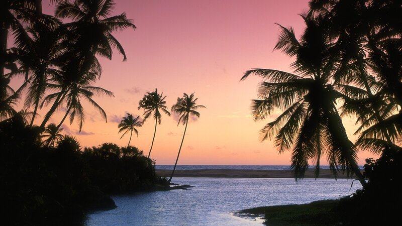 sunset over tropical river