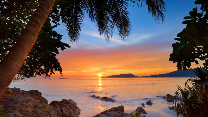 Sunset over Tropical Sea — Orange, Serene, Photograph
