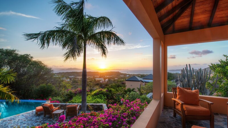 Sunset over Tropical Villa — Blue, Serene