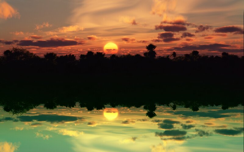 sunset over tropical water