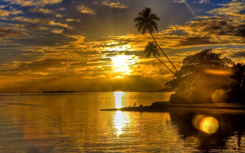 Sunset over Tropical Water — Gold, Serene, Photograph