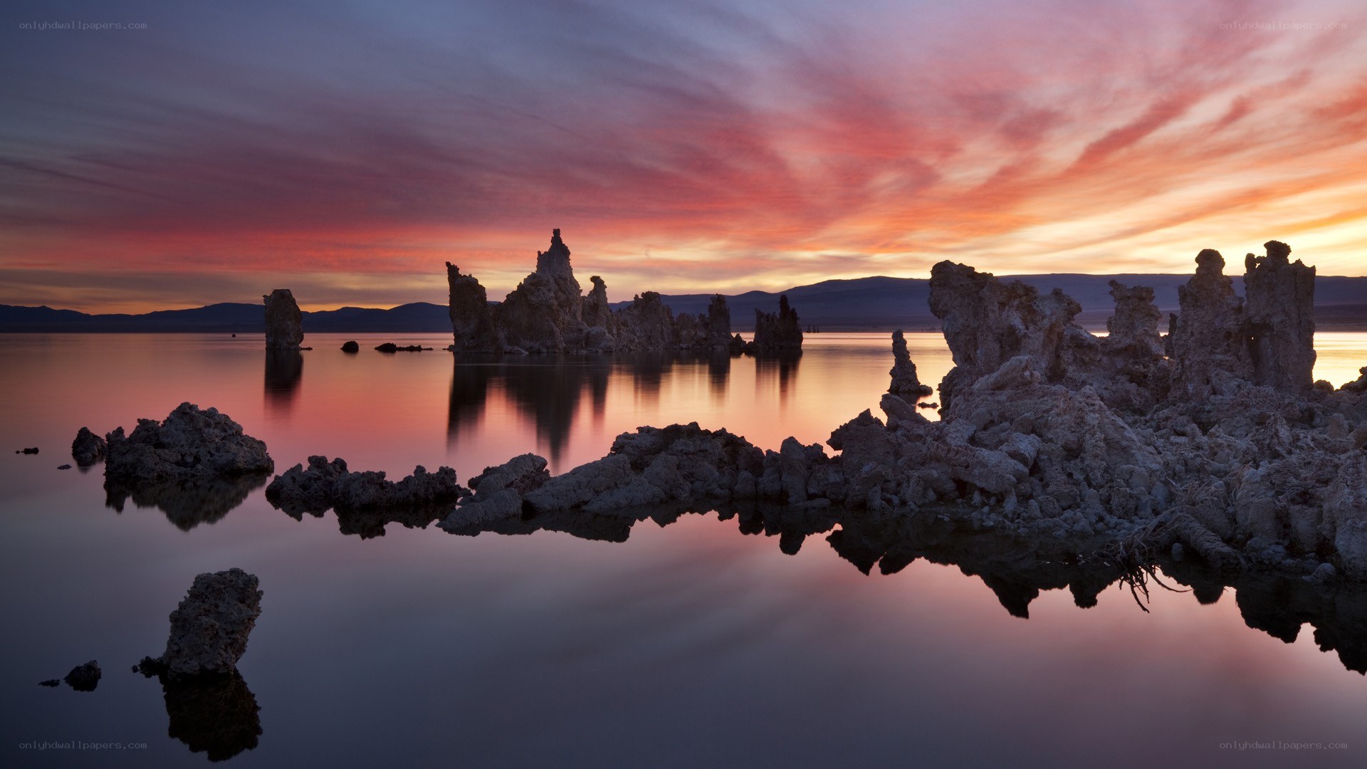 Sunset over tufa formations