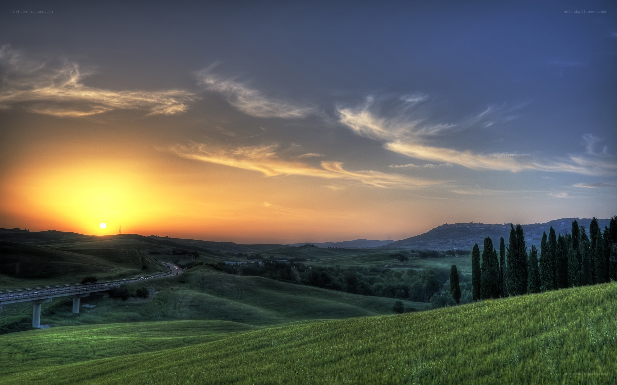 Sunset over Tuscany hills