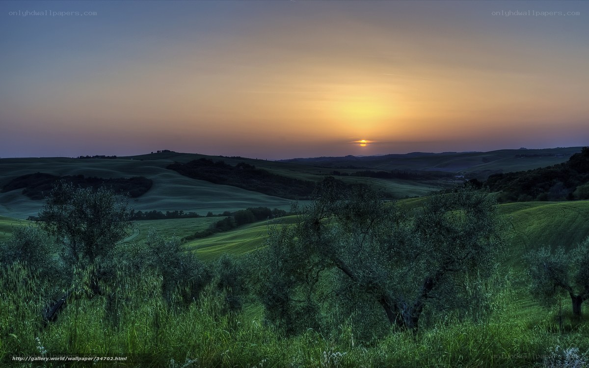 Sunset over Tuscany hills