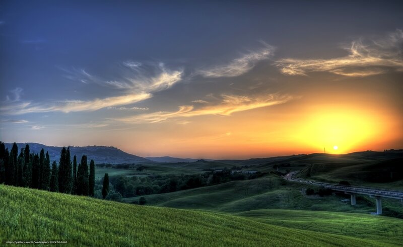 Sunset over Tuscany hills