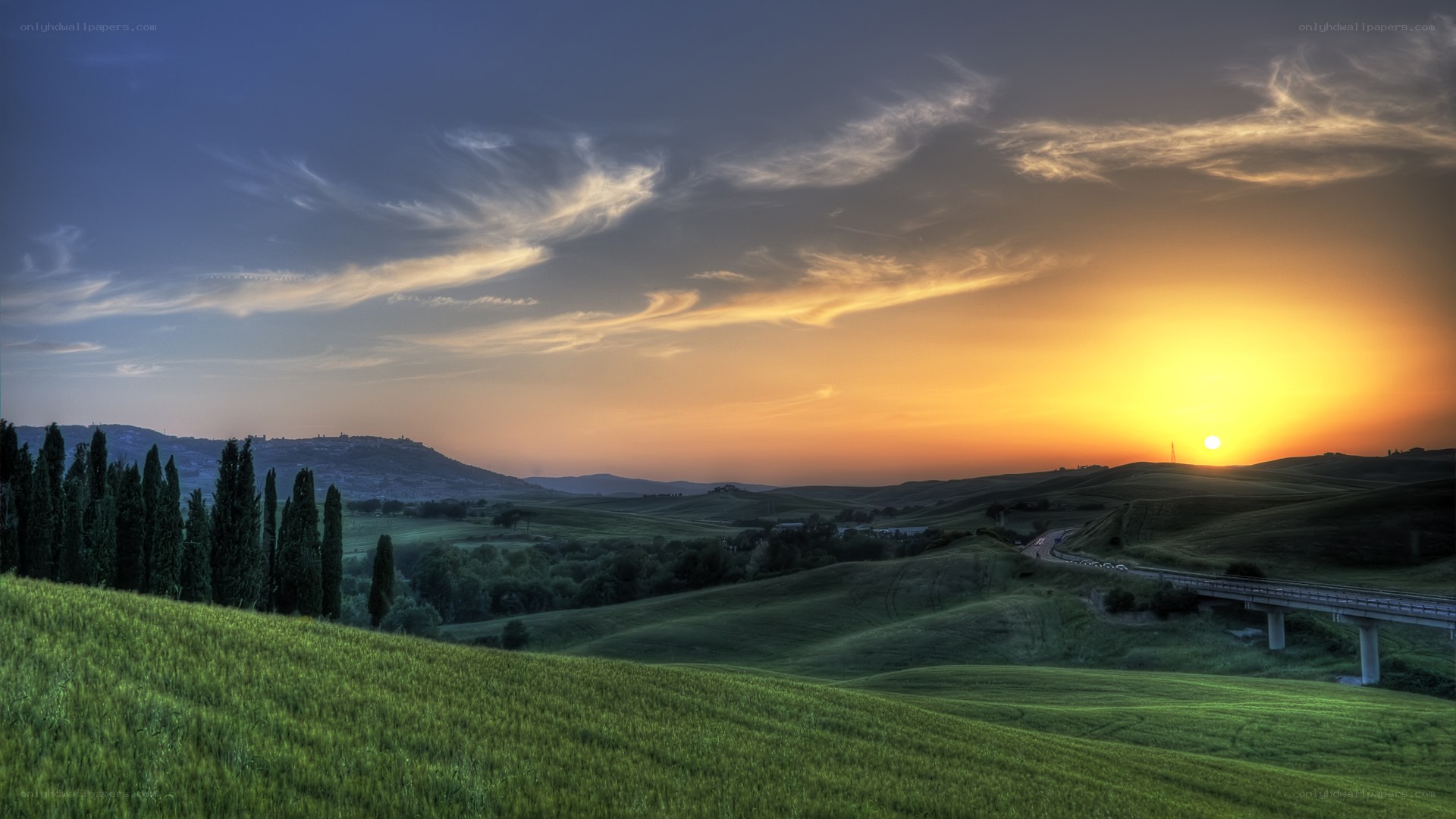 Sunset over Tuscany hills