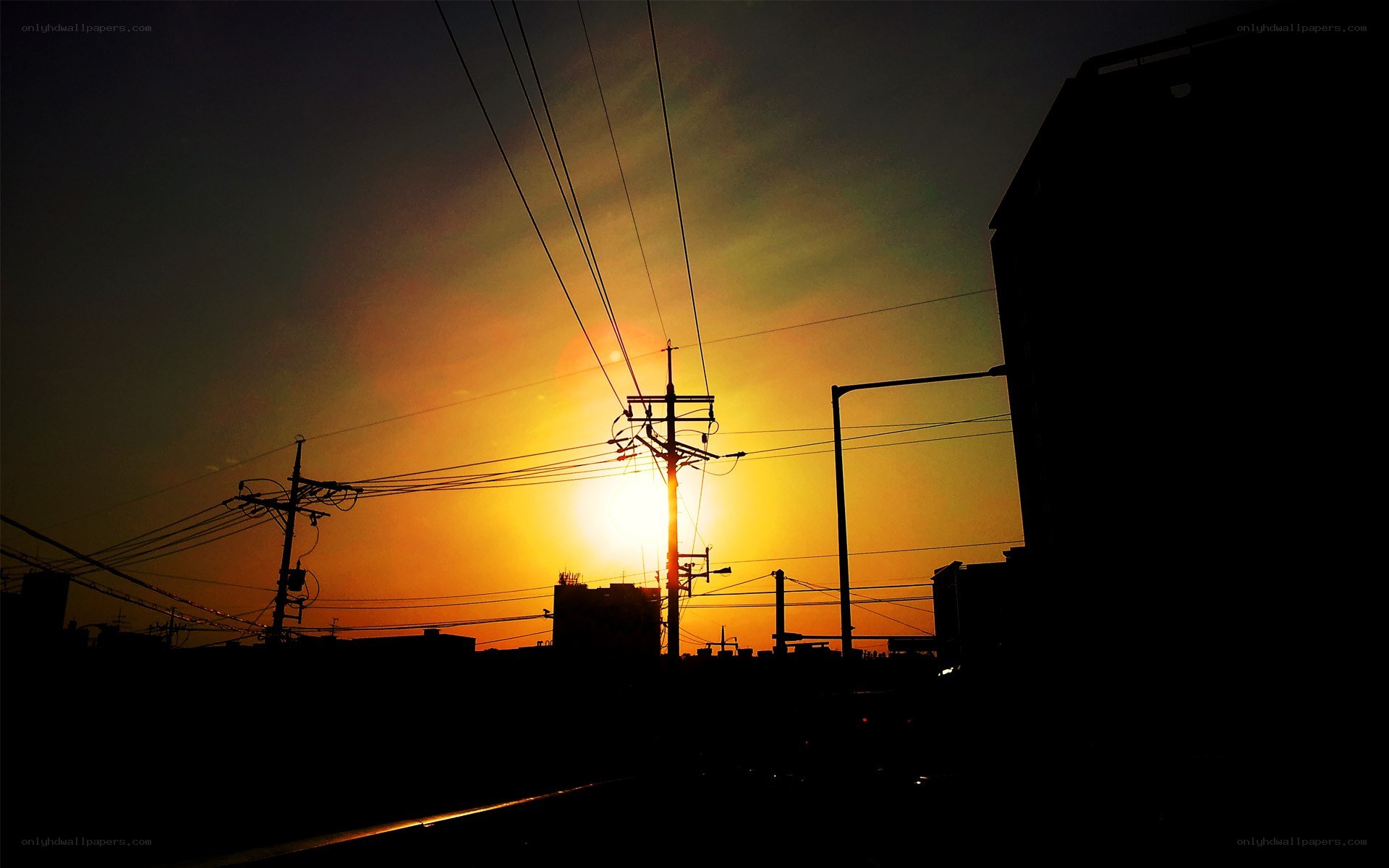 Sunset over urban silhouettes