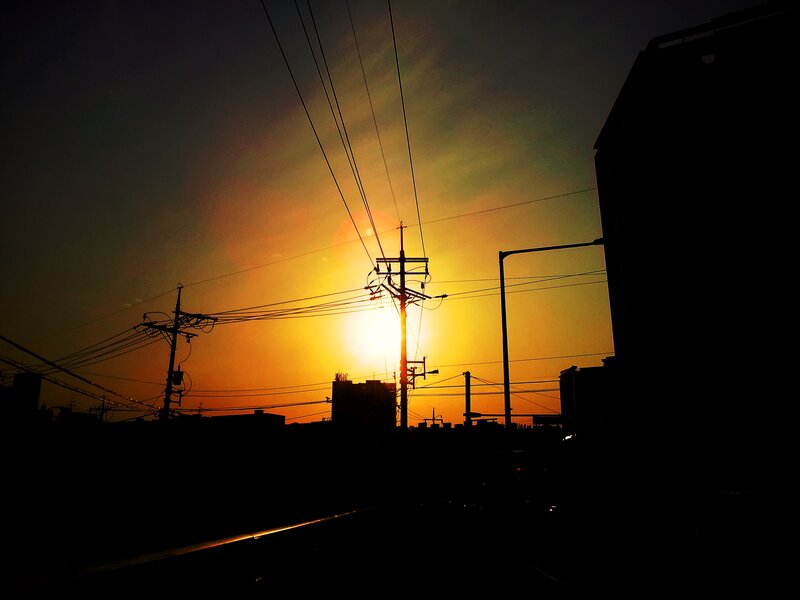Sunset over urban skyline
