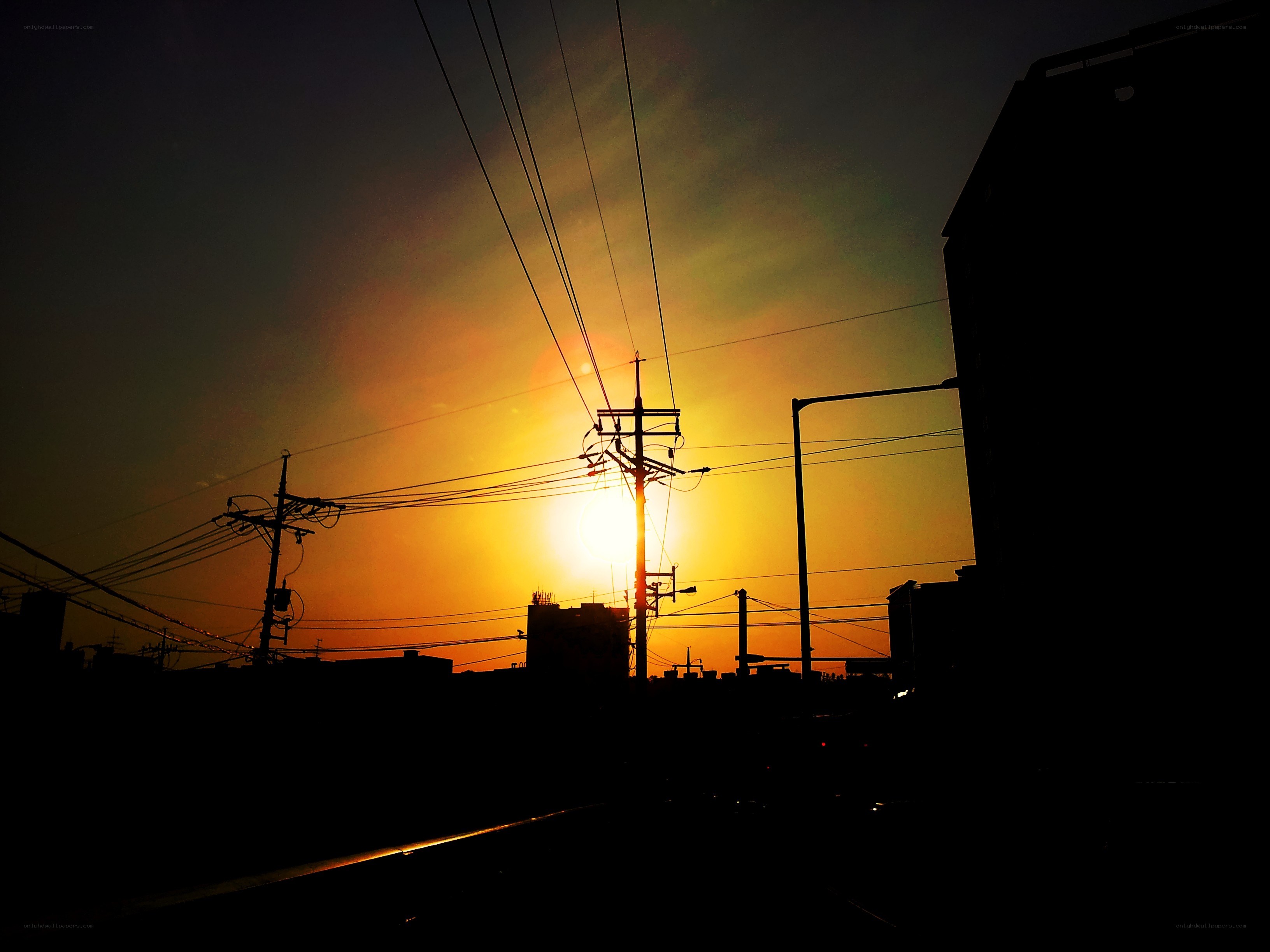 Sunset over urban skyline