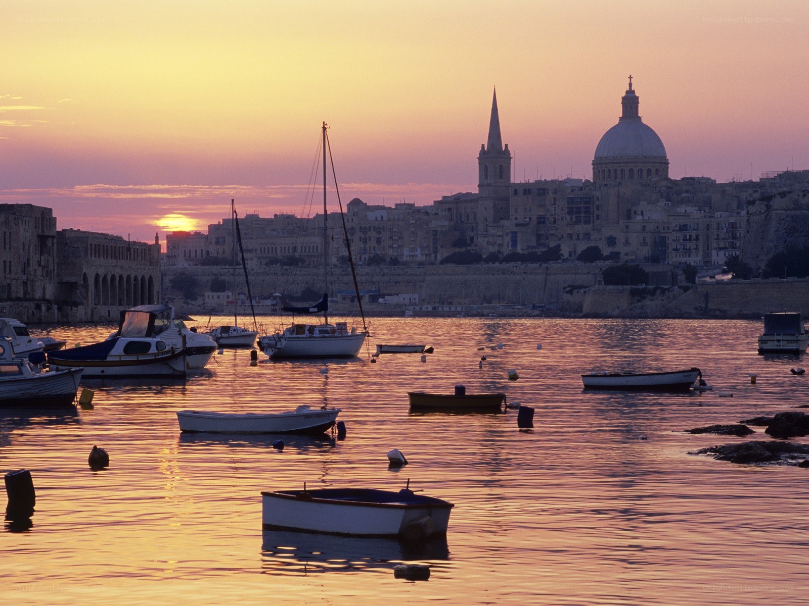 Sunset over Valletta harbor