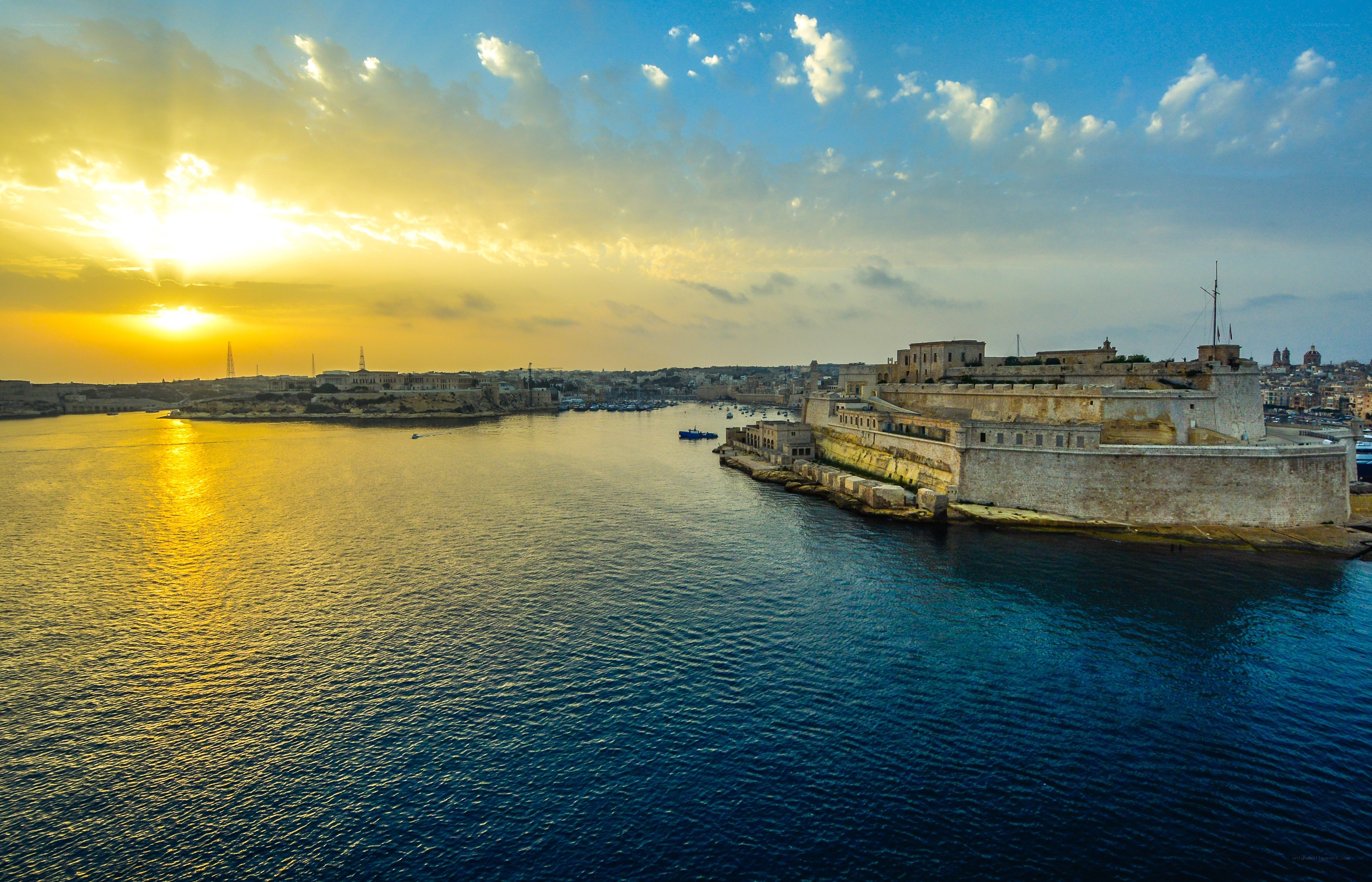 Sunset over Valletta harbor