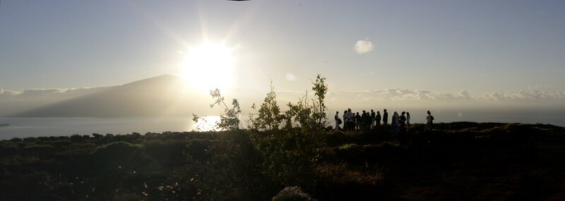 Sunset over volcanic island