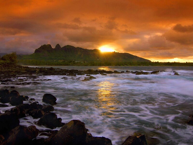 Sunset over Volcanic Island — Orange
