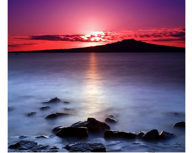 Sunset over Volcanic Island — Purple