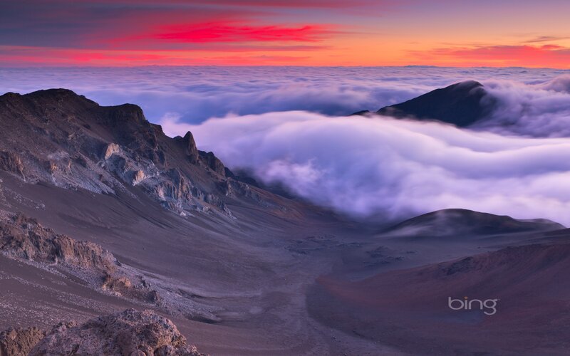 Sunset over volcanic landscape