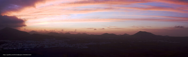 Sunset over volcanic landscape