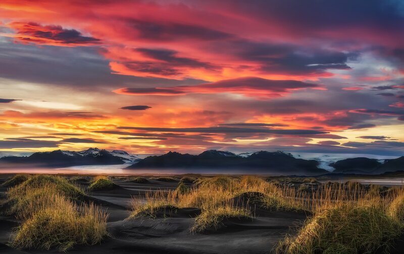 Sunset over Volcanic Landscape — Red