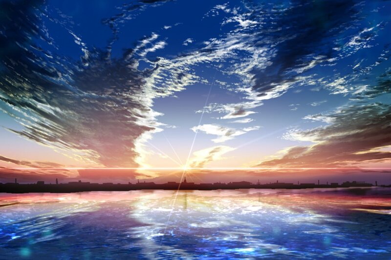 Sunset over Water — Blue, Dramatic, Digital Art, Sky, Clouds
