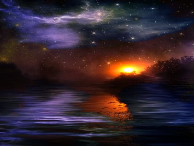 Sunset over Water — Blue, Dramatic, Digital Art