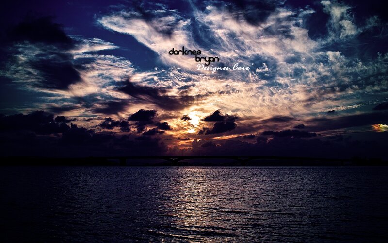 Sunset over Water — Blue, Dramatic, Photograph, Bridge, Clouds