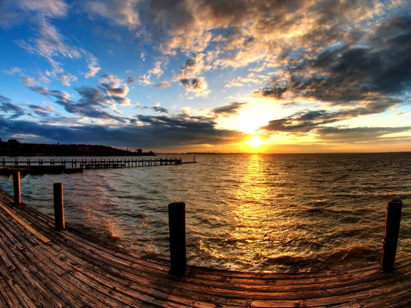Sunset over Water — Blue, Dramatic, Photograph, Dock