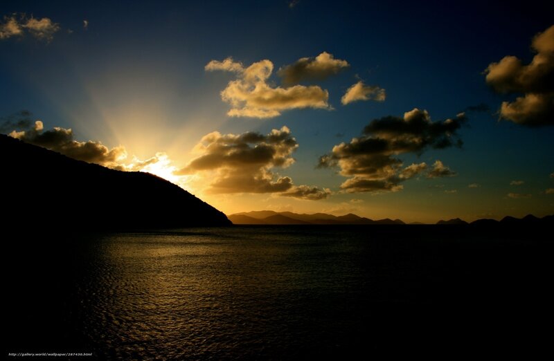 Sunset over Water — Blue, Dramatic, Photograph, Mountain