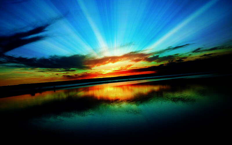 Sunset over Water — Blue, Dramatic, Photograph, Sky, Clouds