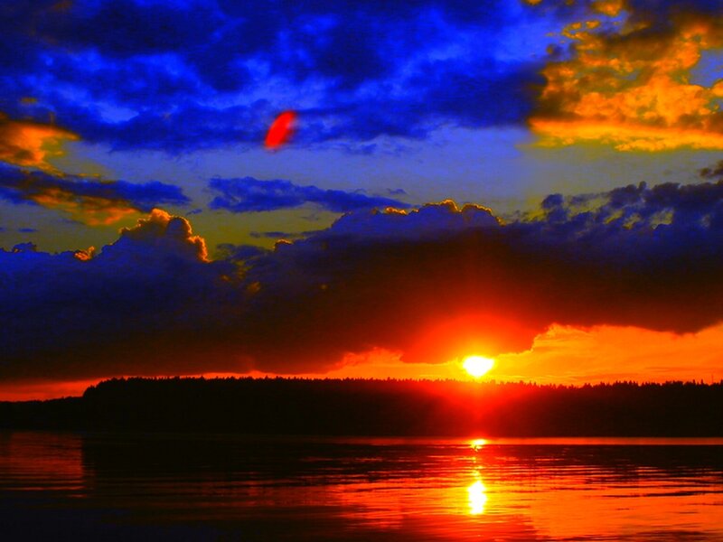 Sunset over Water — Blue, Dramatic, Photograph, Sun, Clouds