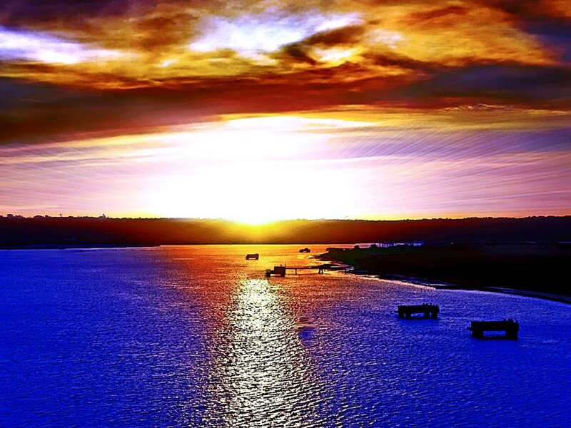 Sunset over Water — Blue, Dramatic, Photograph, Sun