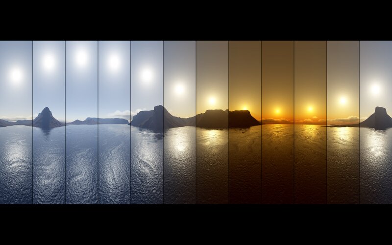 Sunset over Water — Blue, Serene, 3d Render, Sun