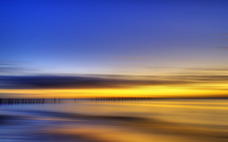 Sunset over Water — Blue, Serene, Photograph, Sky, Clouds