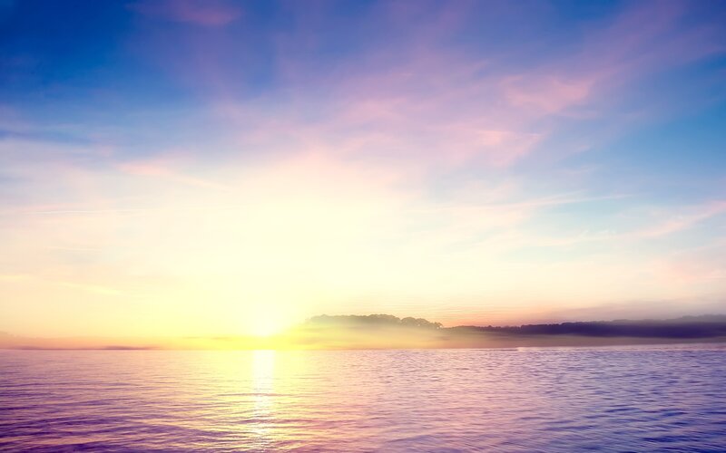 Sunset over Water — Blue, Serene, Photograph, Sky, Sun