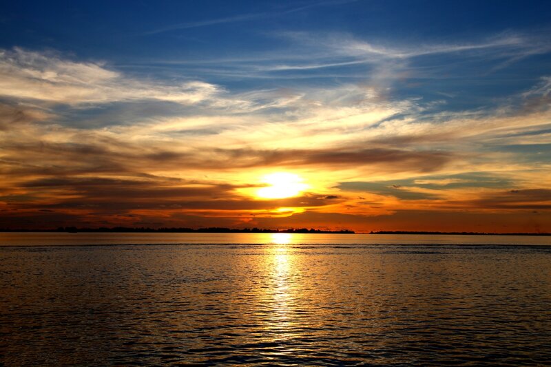 Sunset over Water — Blue, Serene, Photograph, Sky