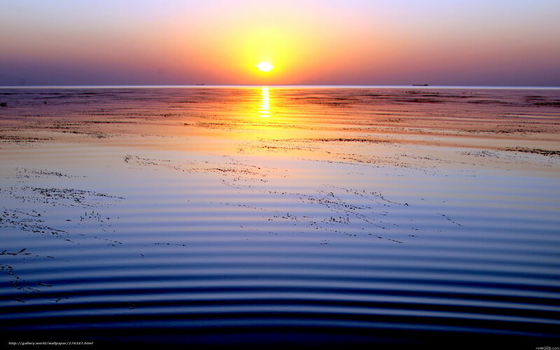 Sunset over Water — Blue, Serene, Photograph, Sun, Sky, Reflection