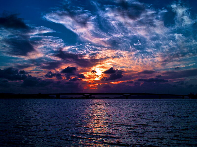 Sunset over Water Bridge — Blue, Dramatic