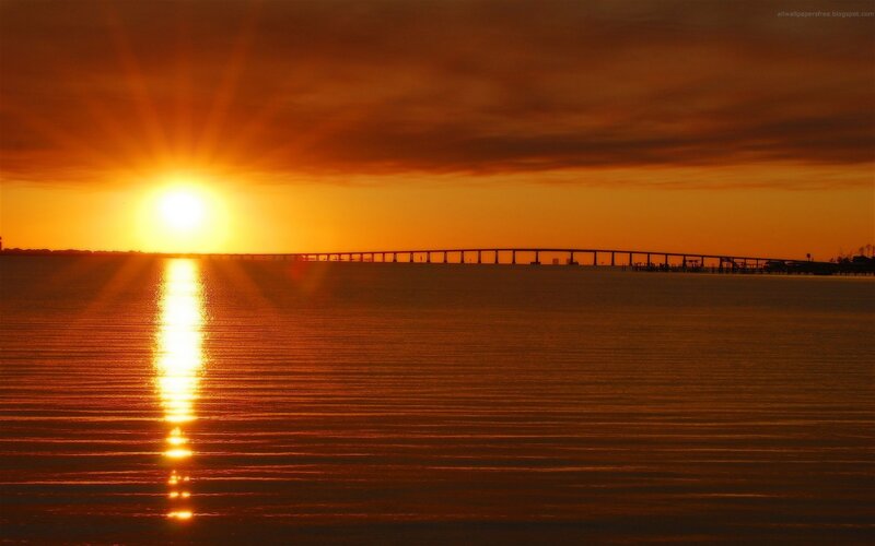 Sunset over Water Bridge — Orange, Dramatic