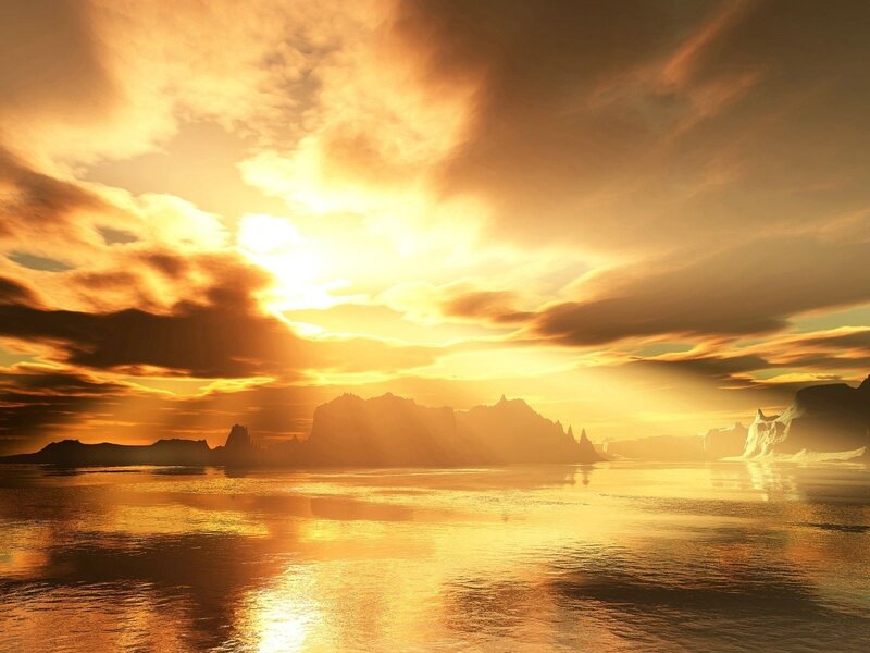 Sunset over Water — Gold, Dramatic, Digital Art