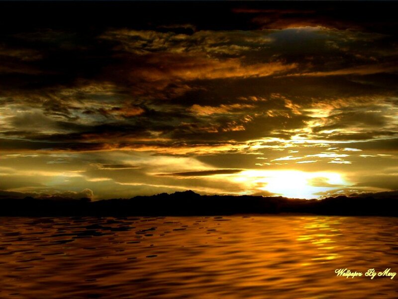 Sunset over Water — Gold, Dramatic, Photograph, Sky