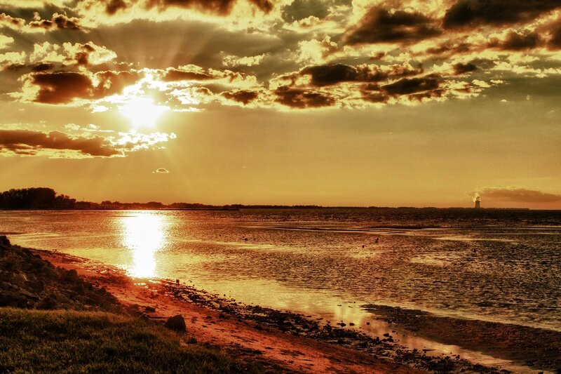 Sunset over Water — Gold, Dramatic, Photograph, Sun