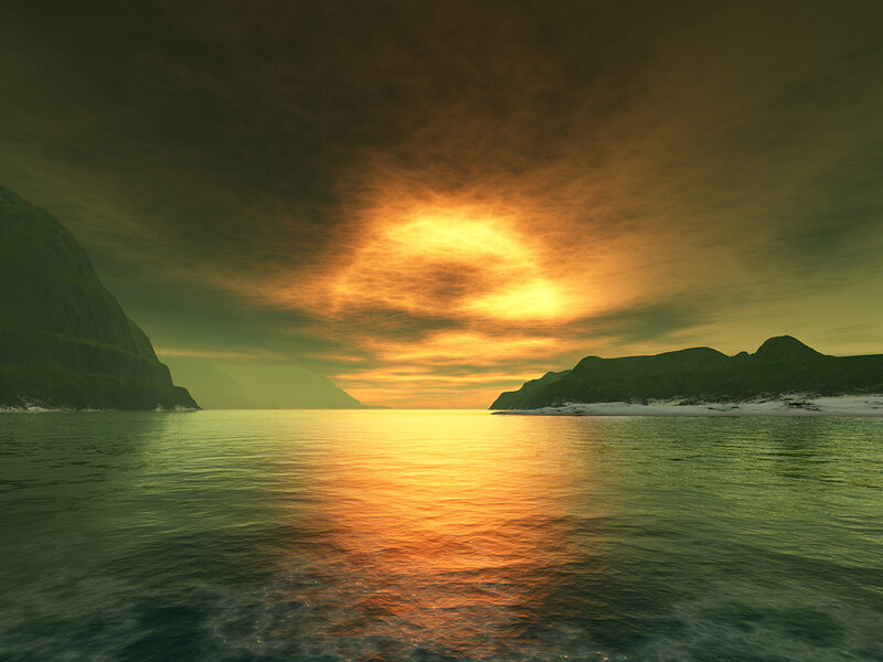 Sunset over Water — Orange, Dramatic, 3d Render